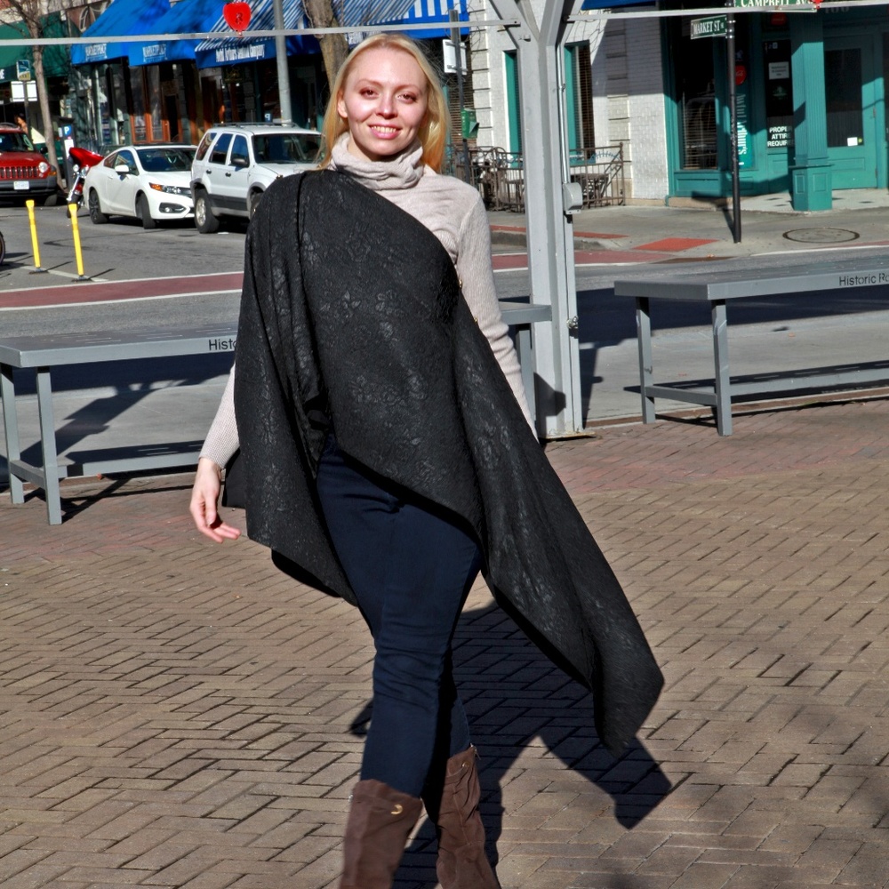 Unique, elegant, black shawl, wrap, cover-up